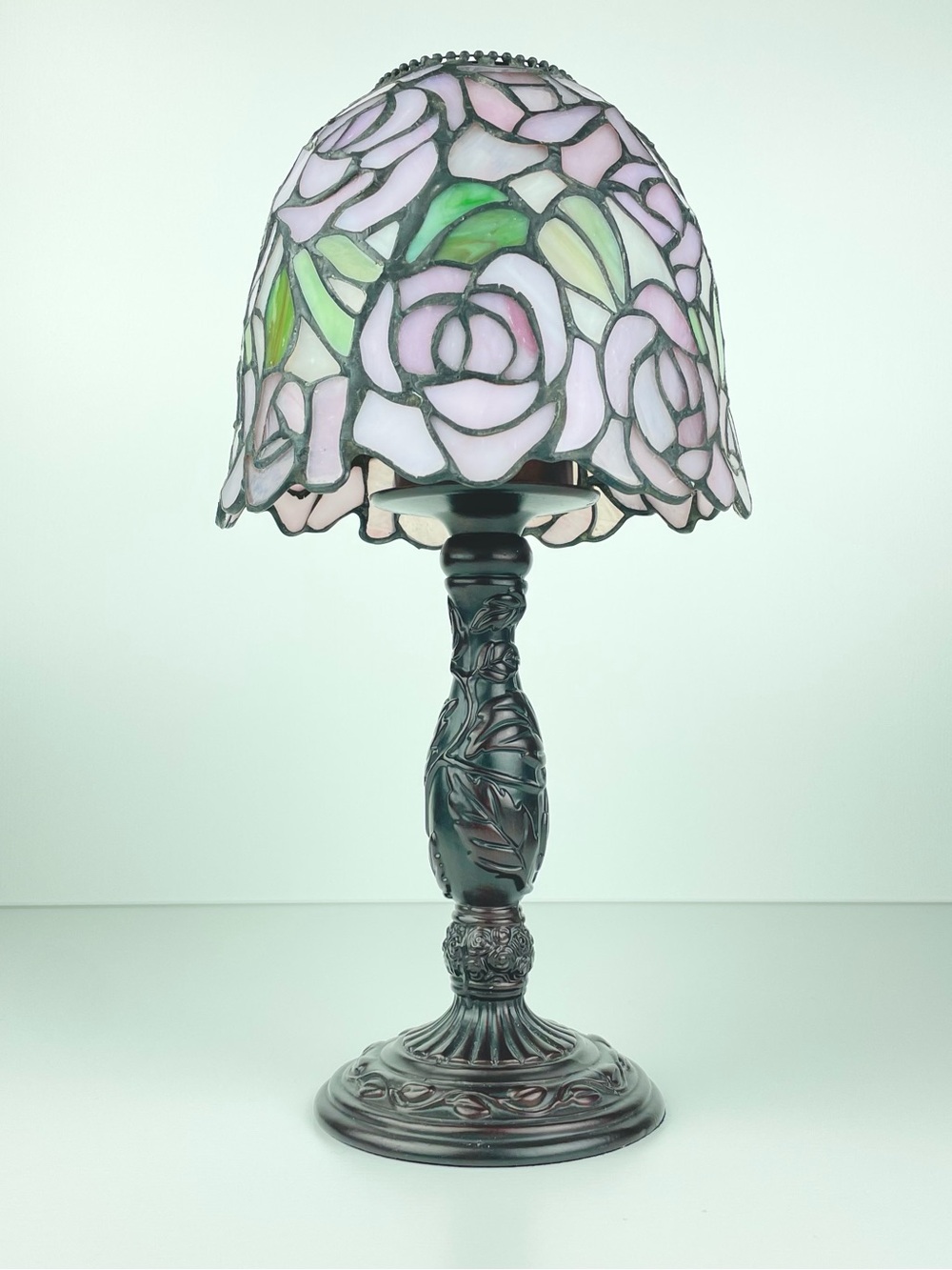 PartyLite Rosewater Art Glass Tealight Candle Lamp Retired Tiffany Style Shade